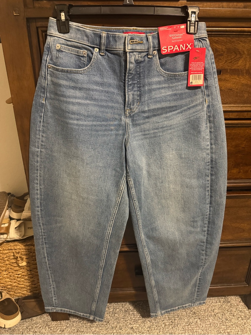SPANX Women’s Light Blue High-Rise Barrel Jeans